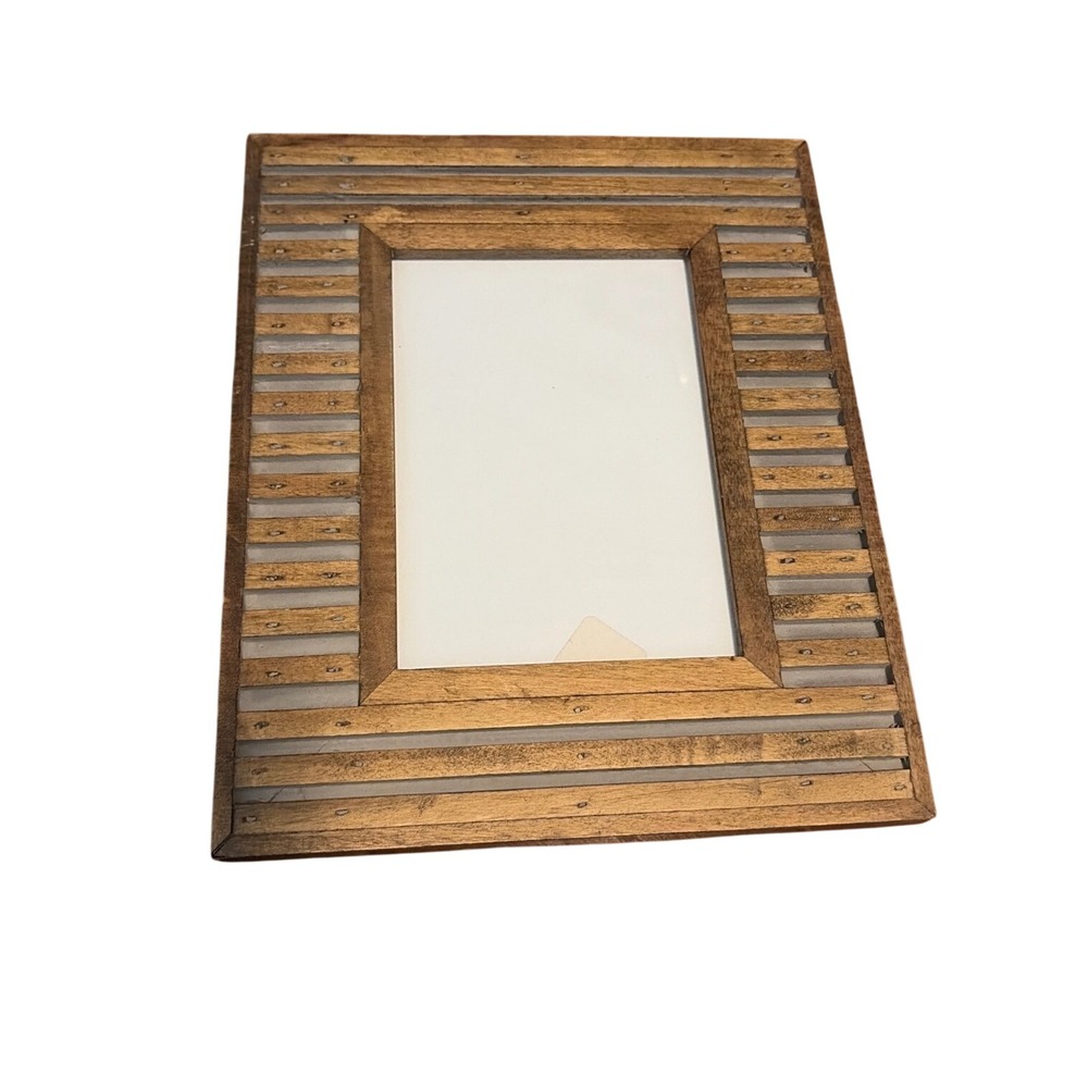 Slatted Wood Rustic Farmhouse Picture Frame Brown Gray Nail Head 4x6 2010s Decor